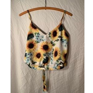 Satin Sunflower Tank Top Blouse